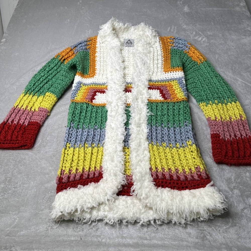 Unif Hendrix Handmade Crochet Cardigan Bohemian Hippie Rainbow Sz Lg New
